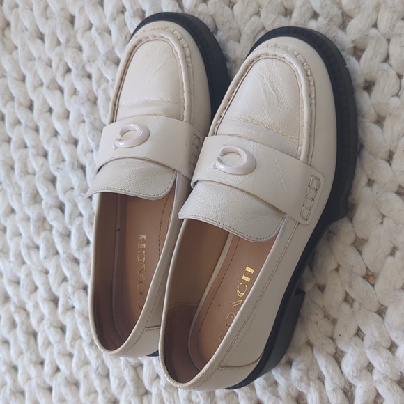Coach Leah Loafers Cream White Leather Platforms - Picture 3 of 6